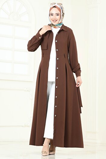 ModaMerve Front Button Dress Ferace 283Asn888-Ms Brown