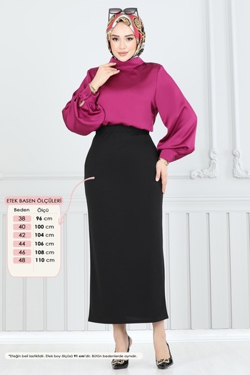 ModaMerve Elastic Waist Pencil Skirt 101Hbs856-Ms Black