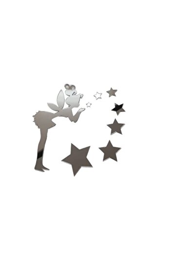 SOHO Set with 8 self-adhesive acrylic mirrors in the shape of Fairy and stars, Silver