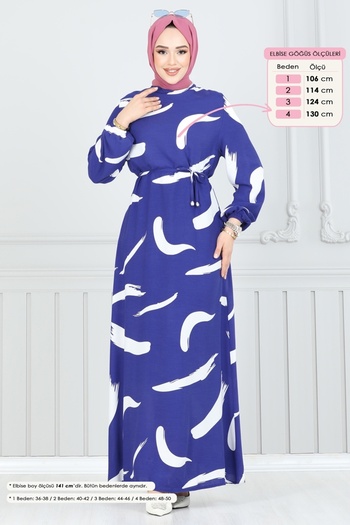 ModaMerve Brush Pattern Viscose Dress 800Ozn1046-Ms Saks