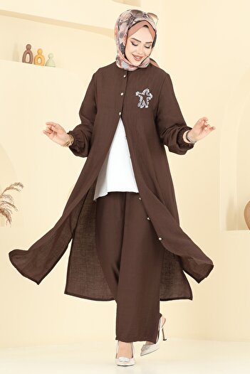 ModaMerve Star Detailed Hijab Suit 449Dvl817-Ms Brown
