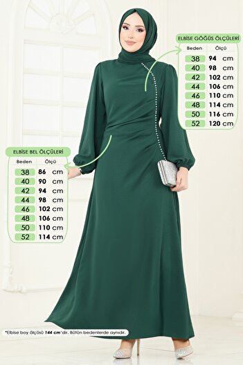 ModaMerve Rochie Aerobin Detaliată cu Perle 311HBS856-MS Zümrüt
