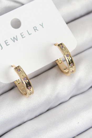 SeyCey.co Brass Zircon Stone Hoop Model Gold Color Women's Earrings