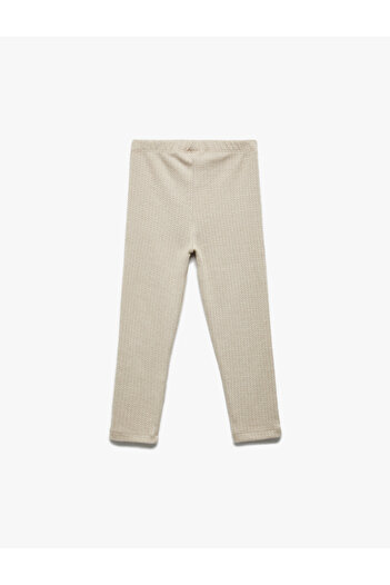 Koton Button Detailed Houndstooth Patterned Long Leggings with Elastic Waist