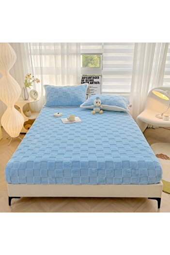 Cyber Solid Color Non-Slip Deep Pocket Bed Sheet Bed Cover,Blue