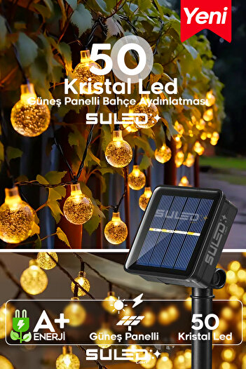 SULED 50 Kristal Ledli Solar 7 Metre Bahçe Aydınlatması Modlu Led Işık Gün Işığı Dekoratif İç & Dış Mekan