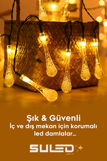 SULED 20 Damla Ledli Solar 7 Metre Bahçe Aydınlatması Modlu Led Işık Gün Işığı Dekoratif İç & Dış Mekan