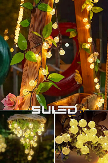 SULED 50 Kristal Ledli Solar 7 Metre Bahçe Aydınlatması Modlu Led Işık Gün Işığı Dekoratif İç & Dış Mekan