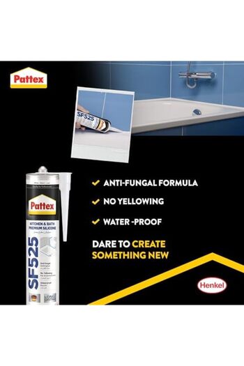 Pattex Sf525 Kitchen And Bath Premium Silicone Sealant, Mould Resistant, Ideal For Showers, Toilets