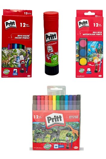 Pritt School Set |   Dry Paint - Small Watercolor - 12 Felt Pens + 11 Gr Adhesive