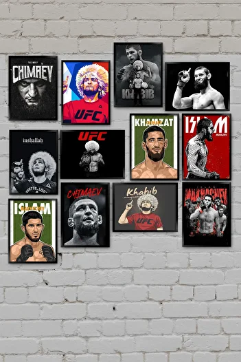 TABLOX MMA UFC Khabib Nurmagomedov Khamzat Chimaev Islam Makhachev Dagestan Fight 12-Piece Decorative MDF Wall Art