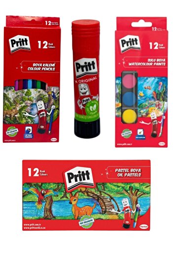 Pritt School Set |   Dry Paint - Small Watercolor - Pastel Paint + 11 Gr Adhesive