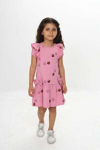 Toontoy Girl's Bow Heart Printed Dress