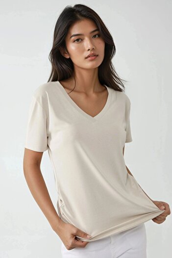 Hiccup Soft Touch V Neck Short Sleeve Modal Blend T-Shirt