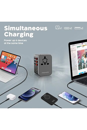 Promate Smart Charging Surge Protected Universal Travel Adapter 36w