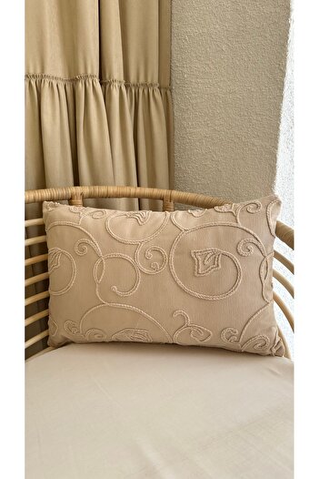 Decamor home Beige Throw Pillow Cover with Embroidery Detail Pattern 2