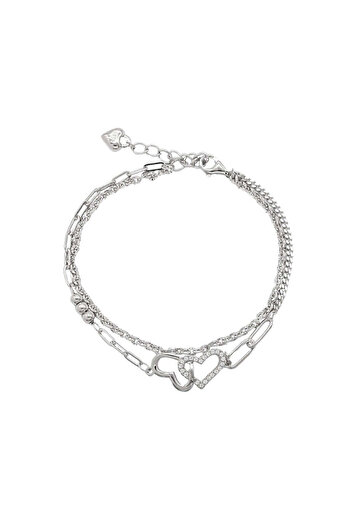 Bijuteria SORELLY Bratara Argint Double Chains Inimi cu Pietre Zirconia