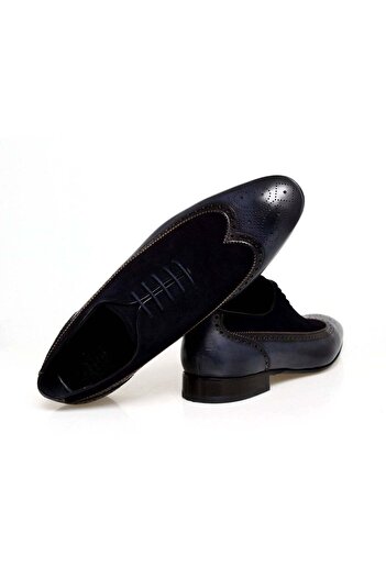FRANCO CALVANI Dark Blue Color Lace-Up Genuine Leather Suede Men's Shoes