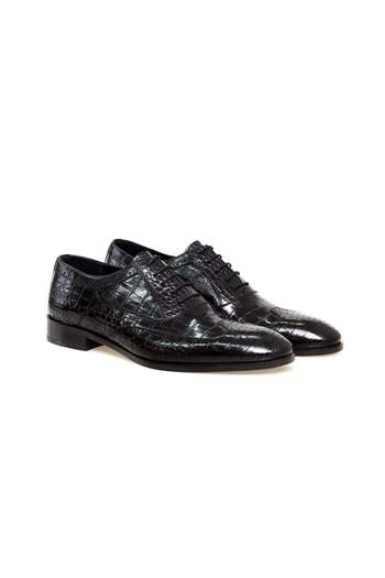 FRANCO CALVANI Black Color Lace-Up Genuine Leather Men's Shoes