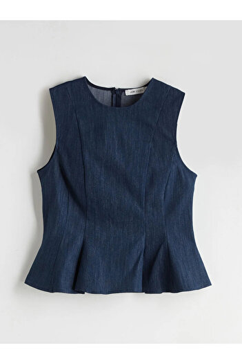LC Waikiki Μπλούζα LCW Vision Indigo Crew Neck Peplum Jean