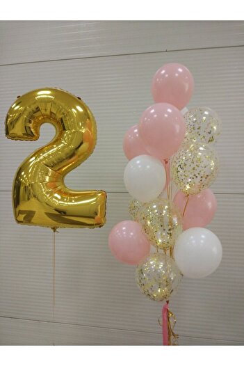 Ezgi Party Store 2 Year Old Birthday Concept Gold Pink Set