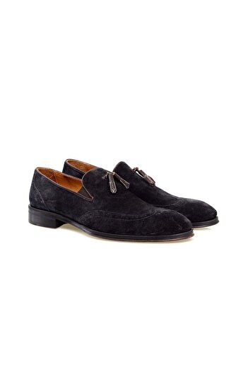 FRANCO CALVANI Dark Blue Color Laceless Genuine Leather Men's Suede Shoes