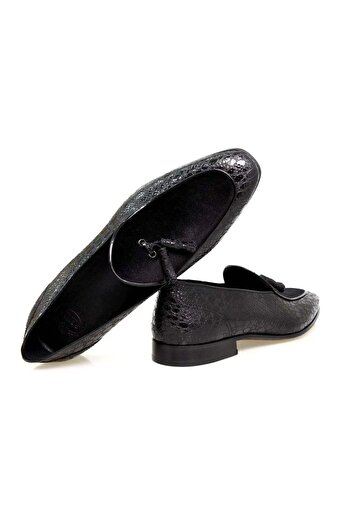 FRANCO CALVANI Black Color Laceless Genuine Leather Men's Shoes