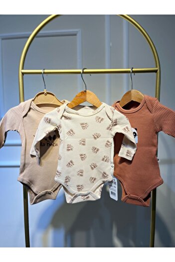 baume clothes Baby Boy 3 Piece 100% Organic Bodysuit Set Brown and Beige Set