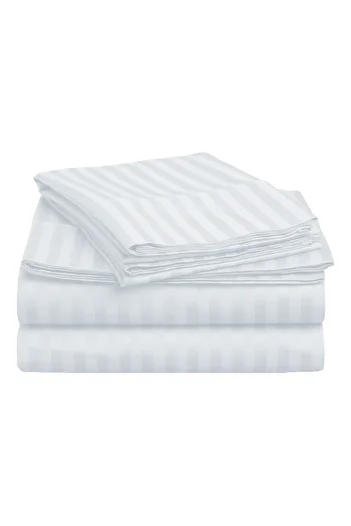 RALEX PUCIOASA Bed sheet for 2 people king size Damask 100% Cotton Hotel type with 1 cm stripe, 240x260 cm, White,