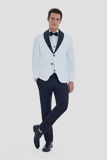 Sabri Özel Detachable Shawl Lapel Tuxedo Suit White