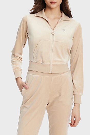 Guess Couture Taşlı Regular Fit Dik Γιακάς Βελούδινο Crop Sweat V3BQ22K0232 SWEAT V3BQ22 K0232 A90F