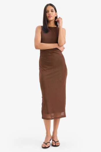 DeFacto Bodycon Vücudu Saran Yuvarlak Yaka Tül Kolsuz Midi Elbise D8036AX25AU