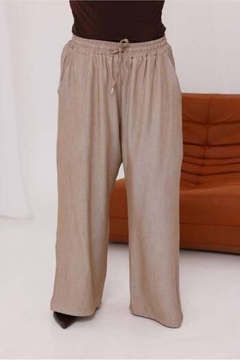 FOR ESRA BIG TREND Women's Plus Size Wide Leg Aerobin Trousers with Elastic Waist and Pockets
