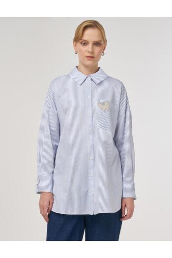 Kayra Pearl Detailed Cotton Blouse Optical White
