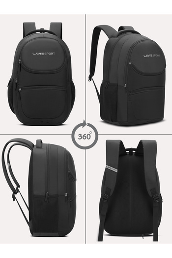 Lavie Sport 29L Atlas Backpack | 19 inches | Laptop Compatiable | Raincover | (Black/Grey)