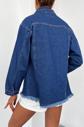 Jacarsman Women's Ripped Detailed Buttoned Long Sleeve Oversized Denim Jeans Jacket with Pockets