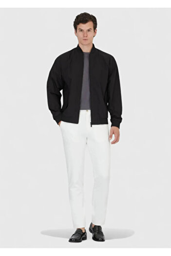 Ramsey Black Regular Fit Stand Collar Casual Woven Coat