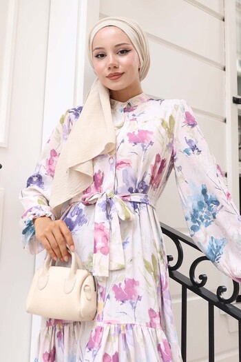 benguen Φόρεμα Hijab με σχέδιο λιλά 583