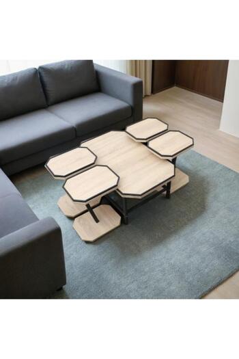 BAYTI Turkish Wooden Nesting Service Tables Set – 5 Pieces Beige