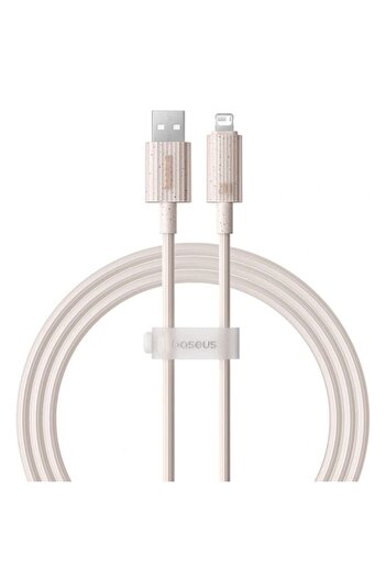 Baseus Cablu USB A cu încărcare super rapidă la conector compatibil cu Apple, 100 W, 480 Mbps, 2 metri, alb-rozaliu