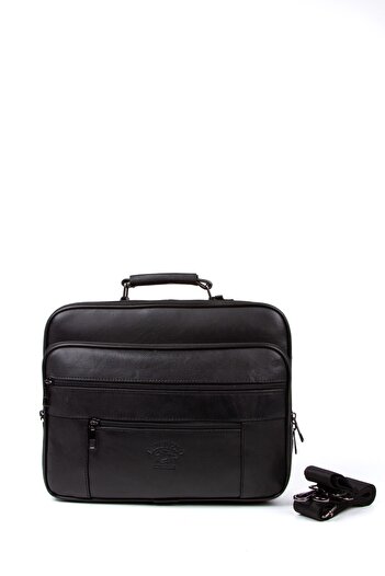 Newish Men's Black Genuine Leather Steel Case Shoulder and Hand Bag Battal Size