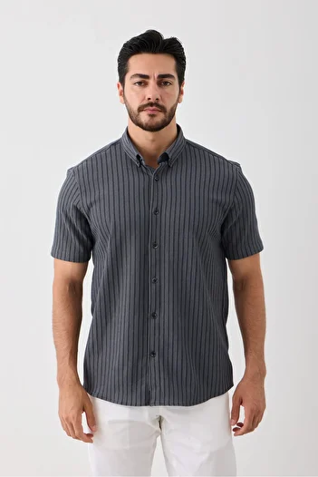Yardalı Men's Short Sleeve Striped Shirt - Stretchy, Comfortable, Non-Pulling Fabric Flex
