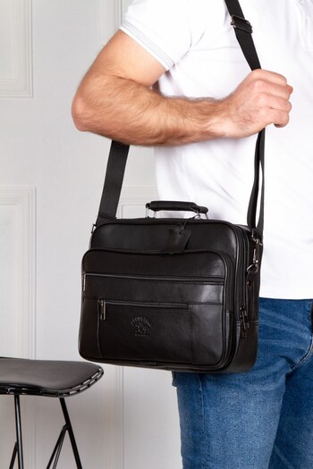 Newish Men's Black Genuine Leather Steel Case Shoulder and Hand Bag Battal Size