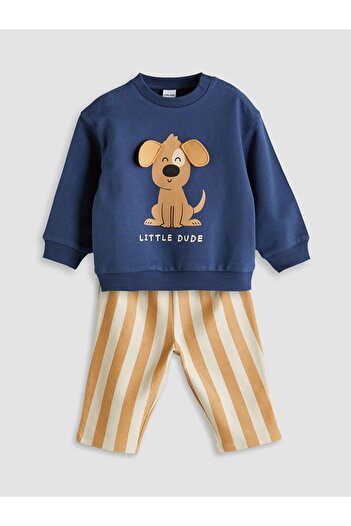 LC Waikiki Lcw Baby New Season Crew Neck Printed Baby Boy Sweatshirt and Sweatpants Set of 2