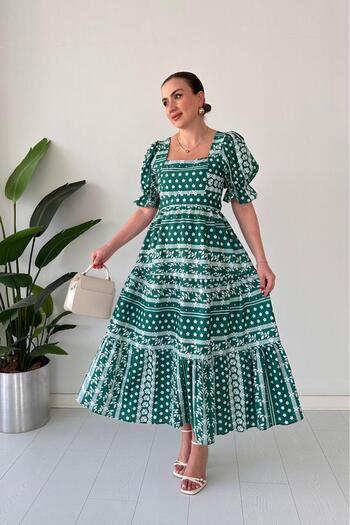MaziButik Clover Poplin Dress Green