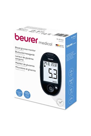 Beurer Set Glucometru Medical cu Verificare Volum Sange si Conectare Tracking App, Model 44, 10 Test