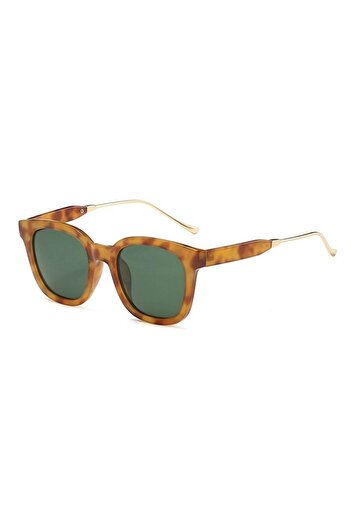 GERICOM Ladies' Sunglasses, Square Shape, Polarized, UV Filter, Green Lens, Metal and Polycarbonate, Leopard
