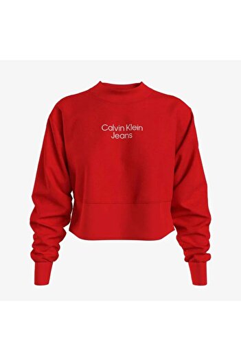 Calvin Klein STACKED INSTITUTIONAL CREWNECK Sweatshirt kadın