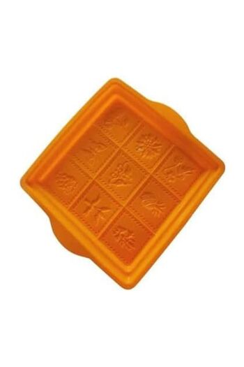 Generic Silicone Shortbread Cookie Mould – Orange Square with Floral Design