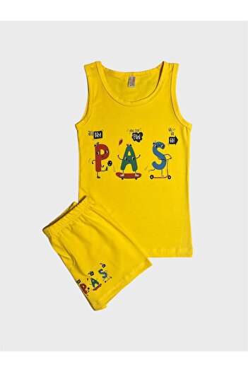 elmas kids Boy's Cotton Yellow Skateboard Patterned Tank Top Boxer Set
